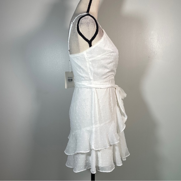 Hello Molly White Ivory Surplice Neck Belted Layered Hem Cami Short Dress S - Picture 8 of 12
